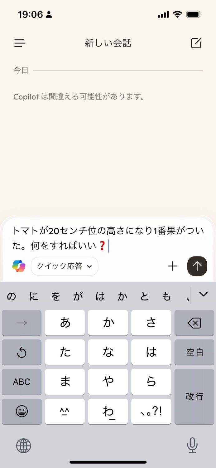 copilot質問入力 トマトの成長段階