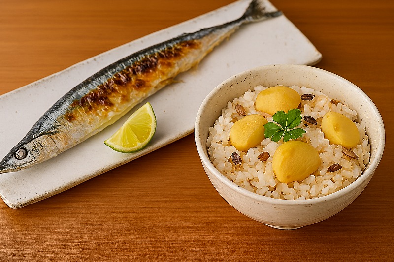秋刀魚と栗ご飯