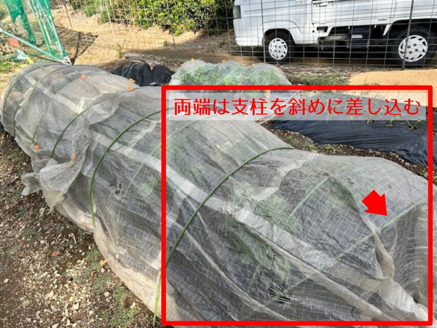 寒冷紗の支柱のかけ方